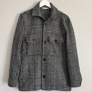 Zara Woman Houndstooth Shacket Black White Wool Blend Oversized Unisex Jacket M